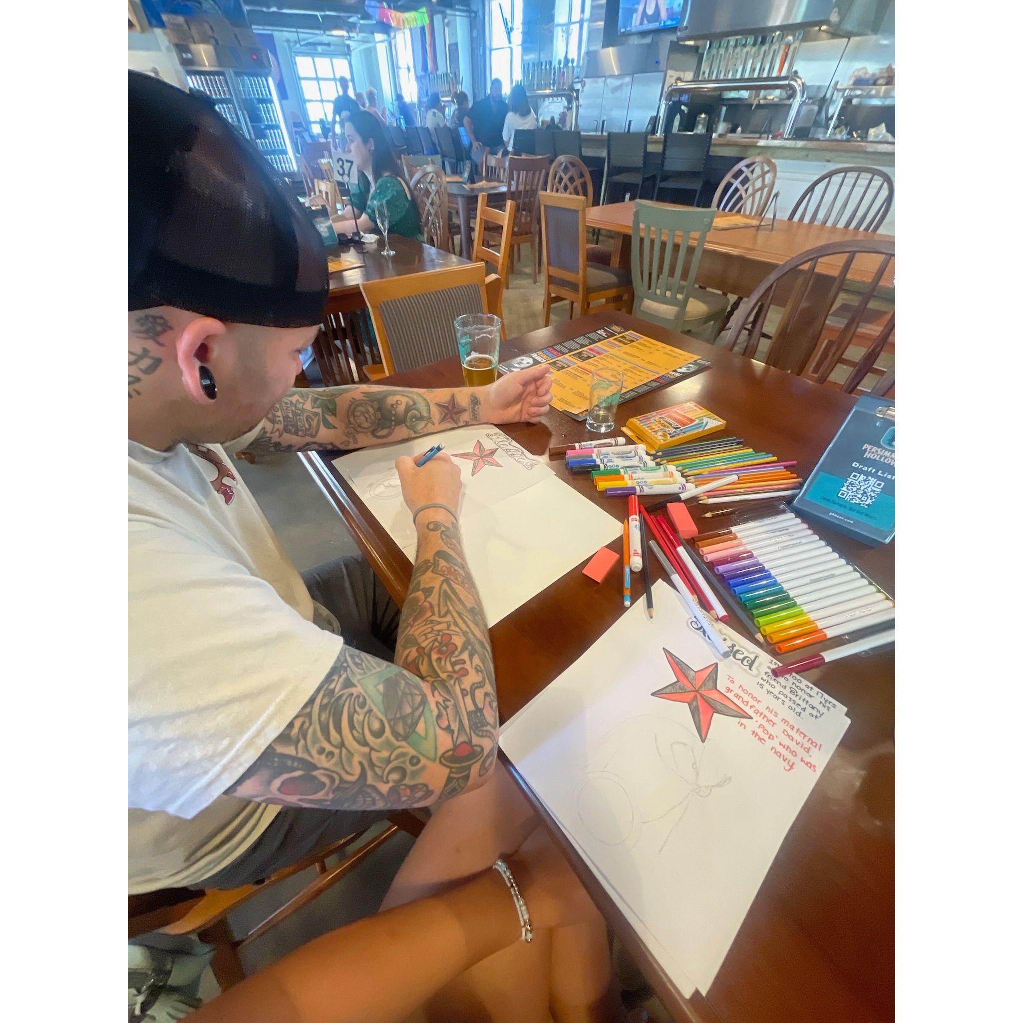 We started having coloring dates—where we'd talk about the meaning behind each of Eric's tattoos. It was a special way for Bri to not only remember them, but to grow closer learning of their meaning.