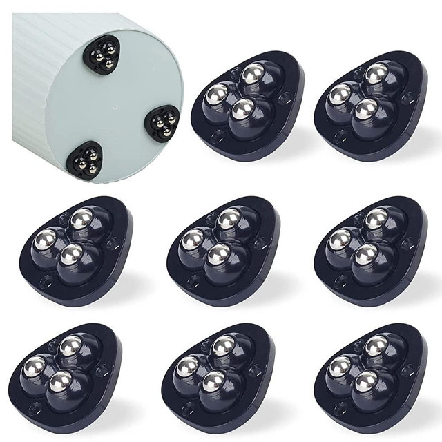 8Pcs Mini Caster Wheels for Small Appliances, 360°Rotation Self Adhesive Caster Wheels, Stainless Steel Rollers Universal Wheel for Trash Can, Storage Bins (Black)