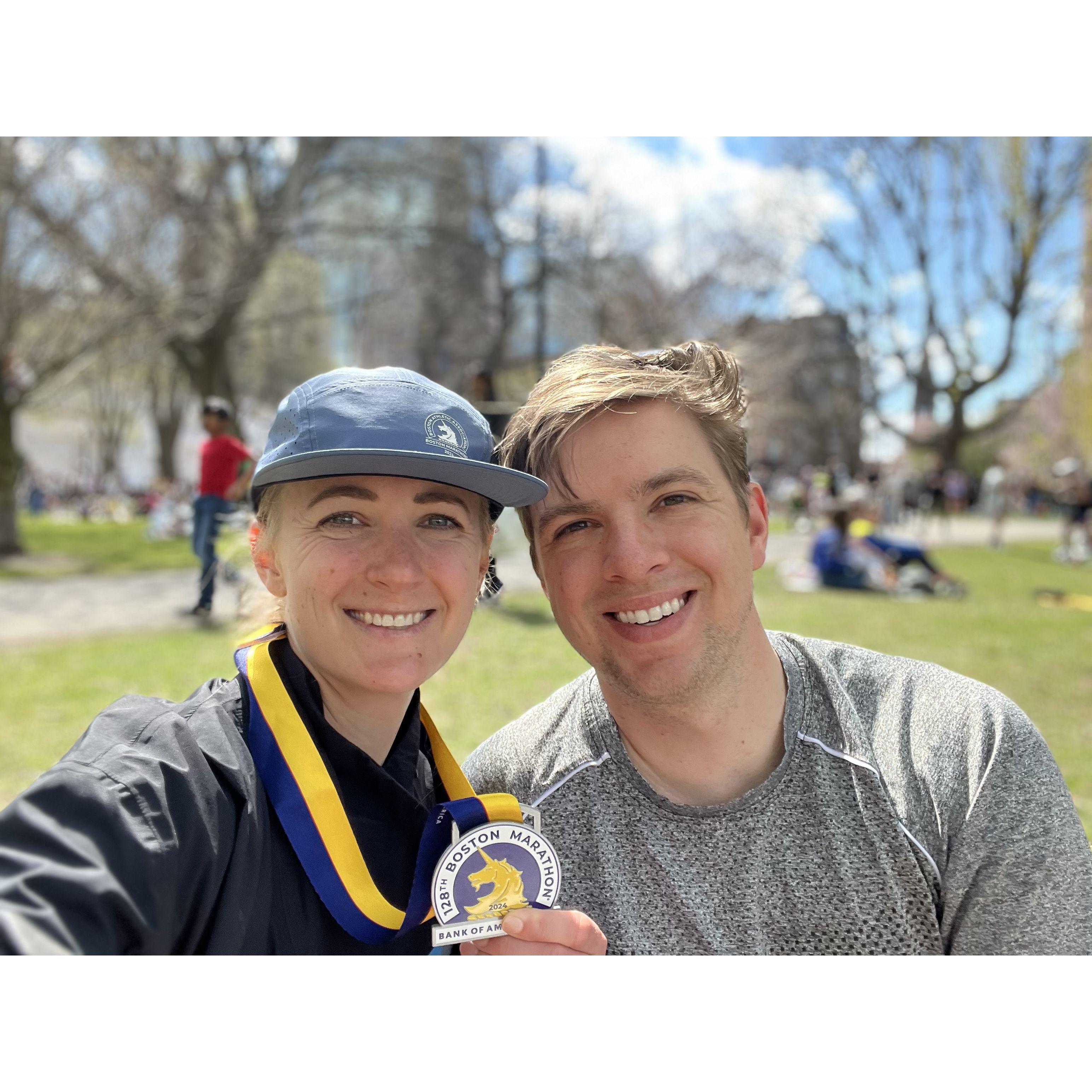 Enjoying the park after Meredith ran the Boston marathon