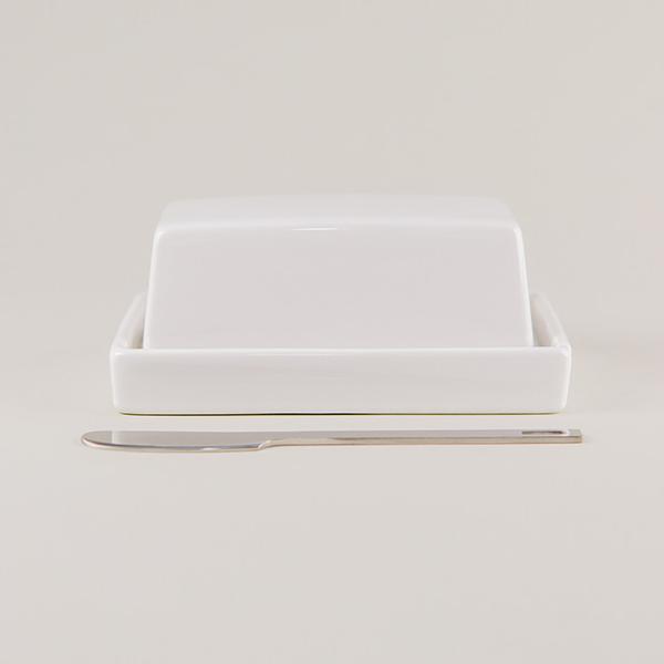 Butter Dish w/ Knife/ White