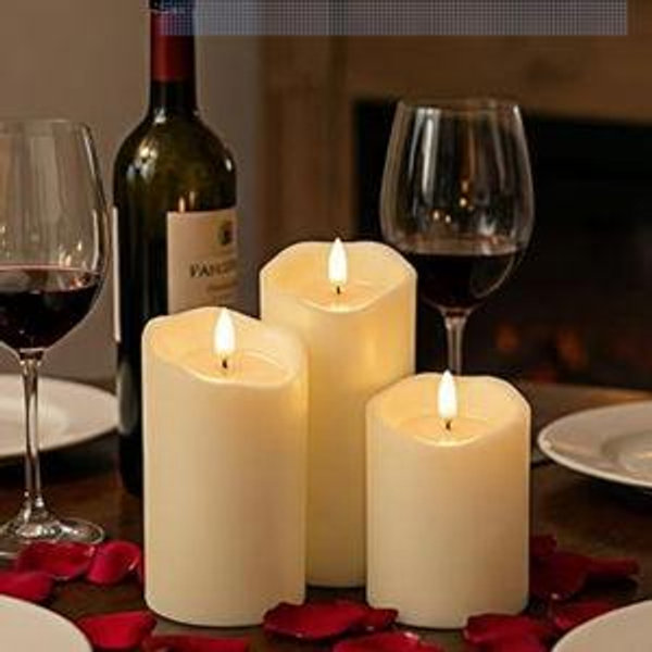 ANGELLOONG Flameless Candles with Remote for Table Decor, Flickering Fake Pillar Candles Battery Operated, Battery Candles with Timer for Home Living Room Wedding Bride Decoration, Set of 3