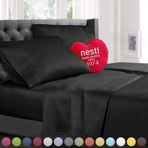 Nestl Bedding - Queen Size Bed Sheets Set Black, Highest Quality Bedding Sheets Set on Amazon, 4-Piece Bed Set, Deep Pockets Fitted Sheet, 100% Luxury Soft Microfiber, Hypoallergenic, Cool & Breathable