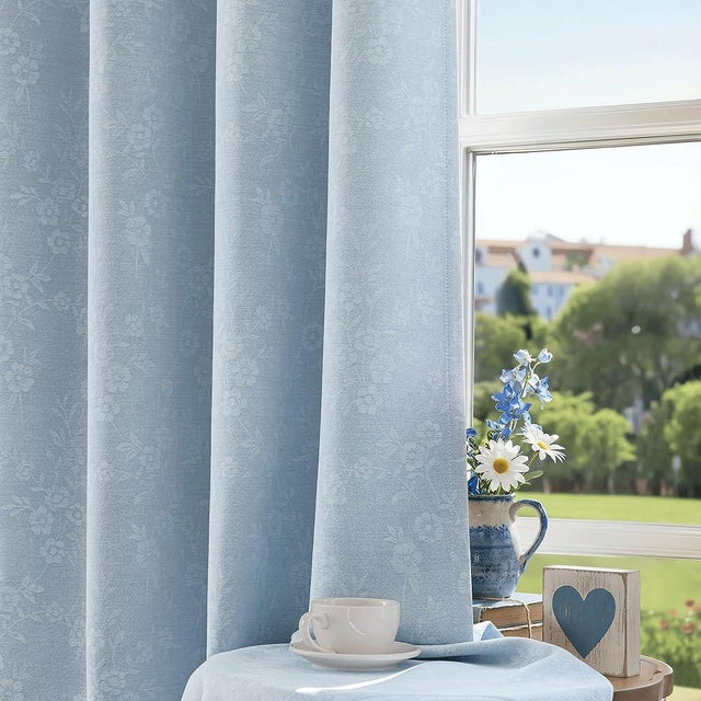 Beauoop Blue Floral Jacquard Blackout Curtains 96 Inches Long 2 Panels for Living Room Bedroom Chenille Flower Room Darkening Thermal Insulated Soundproof Grommet Window Drapes, 52x96 Set of 2