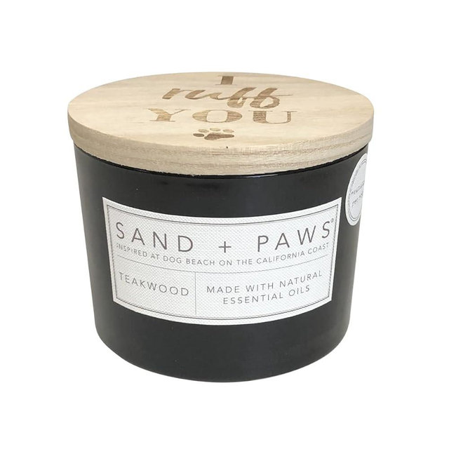 Sand + Paws Scented Candle - Teakwood - Additional Scents and Sizes –Luxurious Air Freshening Jar Candles Neutralize pet Odors and Enhance Home décor – 100% Cotton Lead-Free Wicks - 12 oz