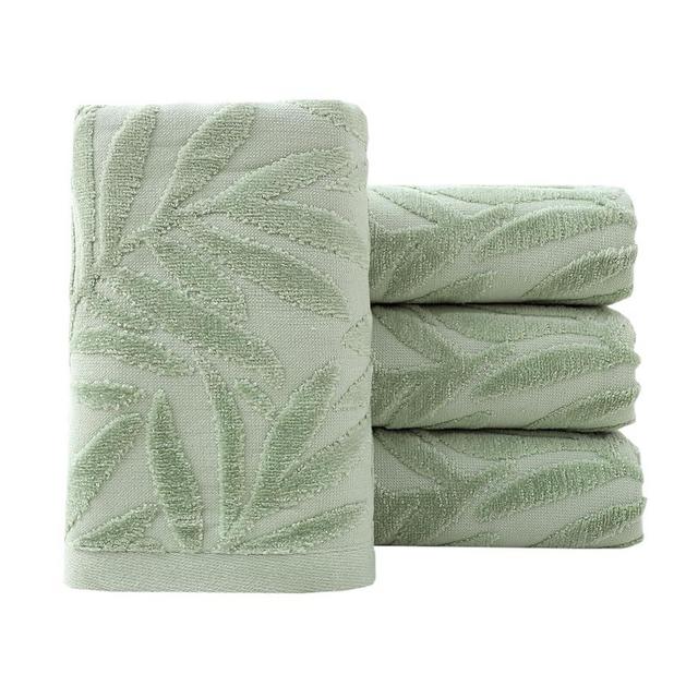 Pidada Hand Towels Set of 4 Leaf Pattern 100% Cotton Absorbent Soft Decorative Towel for Bathroom (Green)