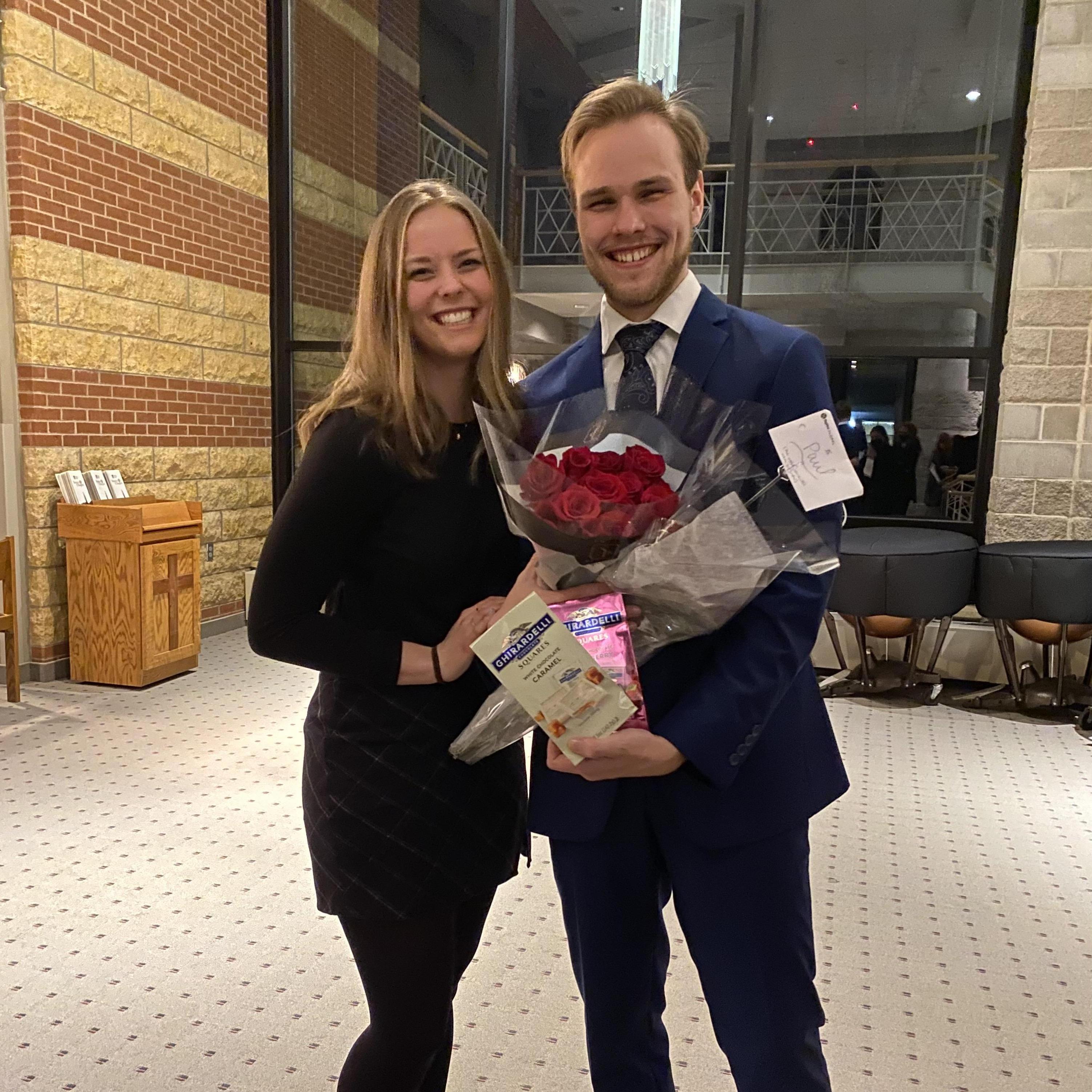 Red roses and chocolates were fitting for Paul's "Romantic" senior recital