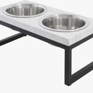 FRISCO Marble Print Stainless Steel Double Elevated Dog Bowl, Black Stand, Medium: 3 cup - Chewy.com