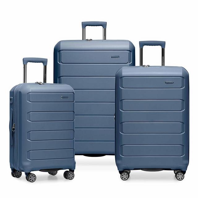 Traveler's Choice Pagosa Indestructible Hardshell Expandable Spinner Luggage, Slate Blue, 3-Piece Set (22/26/30)