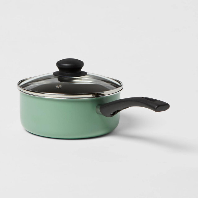 2qt Aluminum Nonstick Covered Saucepan Light Green - Room Essentials™