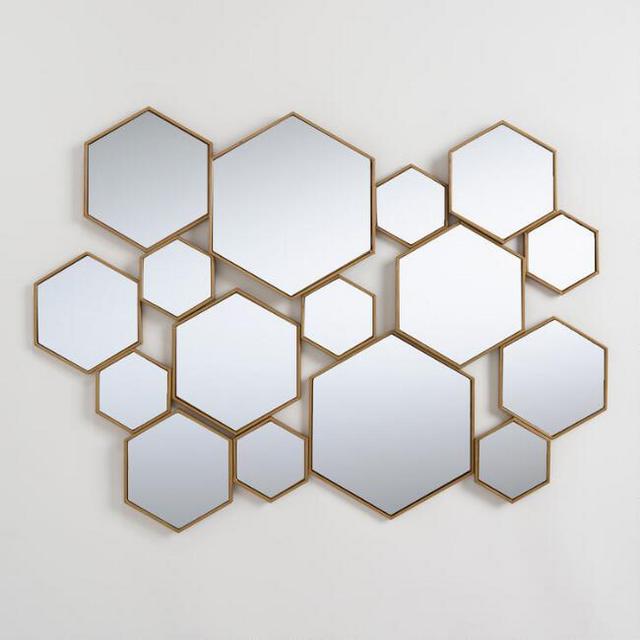 Brass Metal Hexagon Mirror Panel