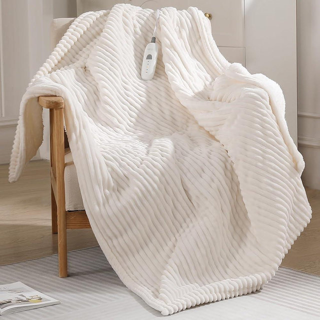 Zorvixia Electric Heated Blanket Thow 50''x60'' - Fast Heating Blanket Striped Pattern Flannel & Cuddly Sherpa Electric Blanket Throw with 5 Heat Settings & 4 Hour Auto Off, Great Gift to Elderly