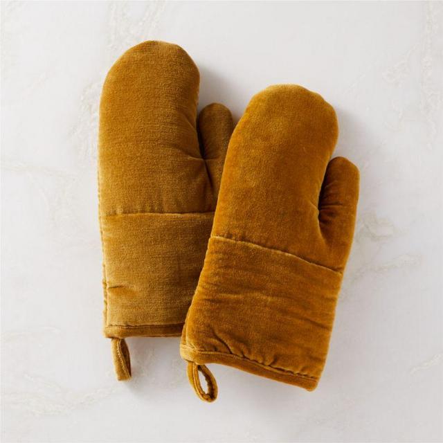 Mustard Yellow Velvet Oven Mitts Set of 2
