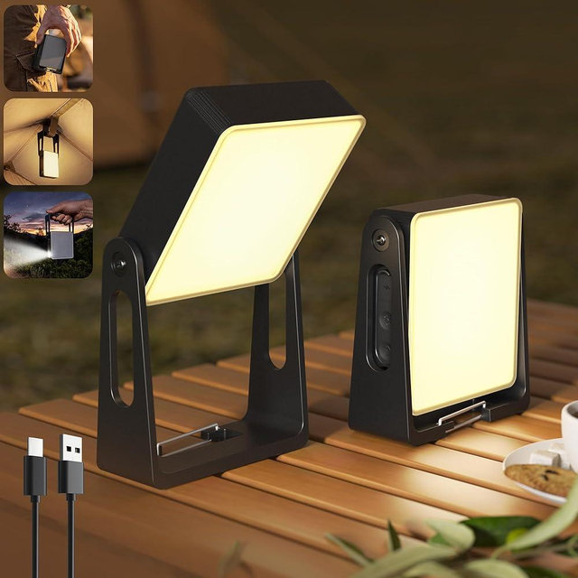 Portable Camping Light, 2 Pack Rechargeable 4000mAh Dimmable LED Camping Lanterns with 360° Rotatable Stand, 2-in-1 Flashlight & Emergency Lights for Home Power Outages,Outdoor Camping Essentials