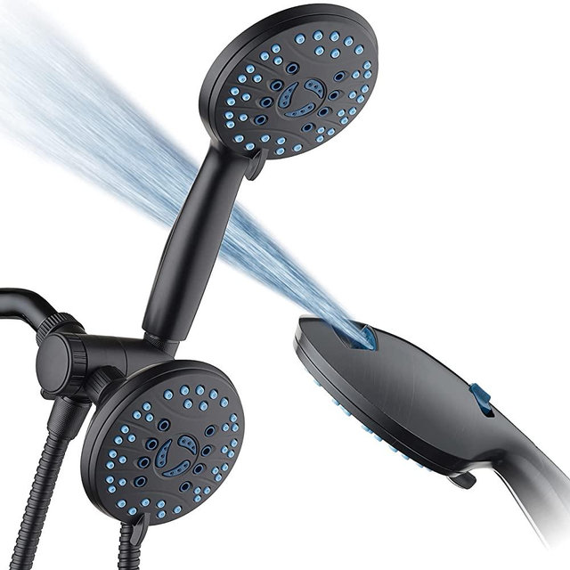 AquaCare AS-SEEN-ON-TV High Pressure 48-setting Rain & Handheld 3-way Shower Head Combo - Anti-clog Nozzles/Tub, Tile & Pet Power Wash/Extra Long 6 ft. Stainless Steel Hose/Matte Black Finish