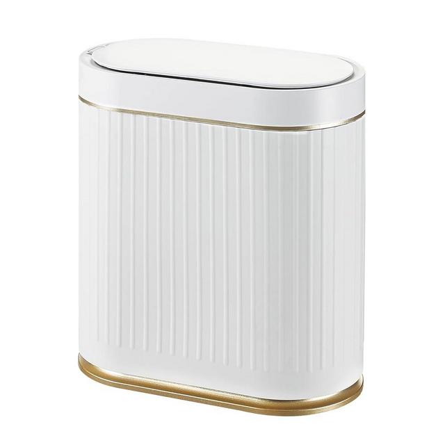 SYNCVIBE Bathroom Trash Can with Automatic Lid 2 Gallon Motion Sensor Trash Can, 7.5 Liter Smart Trash Bin with Stripes, Space Saving Plastic Garbage Can, Small Narrow Trash Can for Bedroom, Office