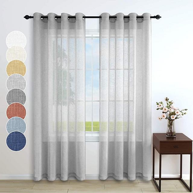 Grey Curtains 84 Inches Long for Bedroom 2 Panels Pair Grommet Translucent Faux Linen Drapes Light Filtering Opaque Silver Gray Sheer Curtain for Living Room Dining Boys Bay Window 52x84 Inch Length