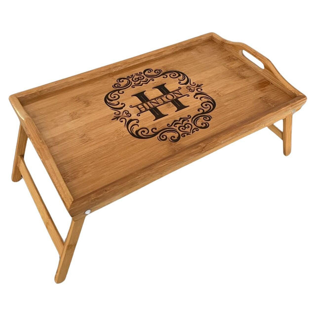 Serving Tray w/ Foldable Legs - TV Tray - Bed Tray - 100% Bamboo - Personalized - Wedding Gift - House Warming Gift - Birthday Present