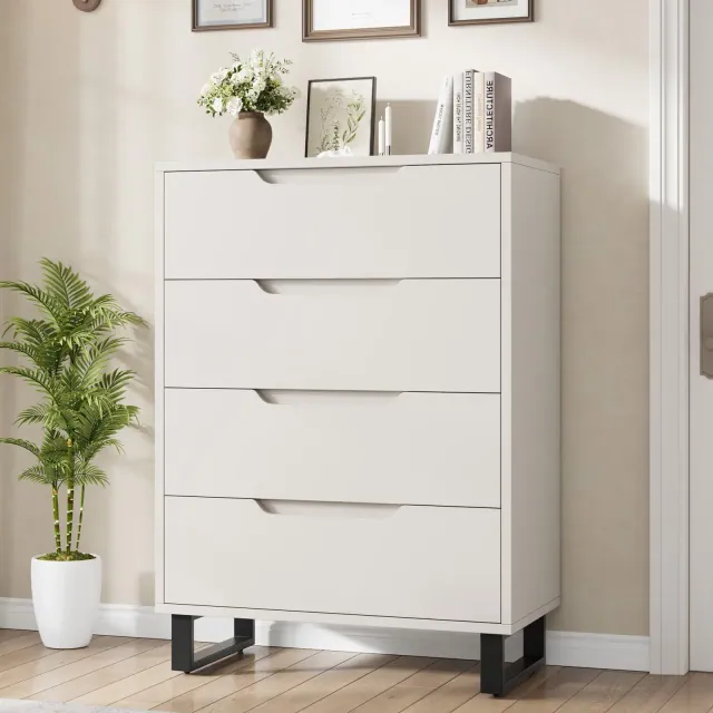 Garvee 4 Dresser for Bedroom, 41.7" Tall Dresser, Freestanding Vertical Drawer Cabinet with Storage, Wooden Closet Storage Chest for Bedroom White