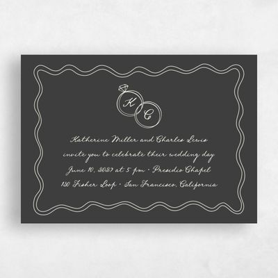 Dark Charcoal, Grey Wedding Invitation - Cara Landscape