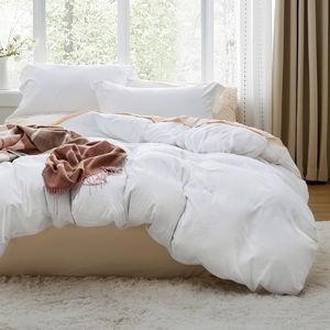 QUEEN Bedsure White Duvet Cover Queen Size - 3 Pieces Prewashed Cotton-Like Polyester Extra Soft Bedding Set, Includes 1 Duvet Cover 90x90 Inches with Zipper Closure & 2 Pillow Shams, Comforter Not Included