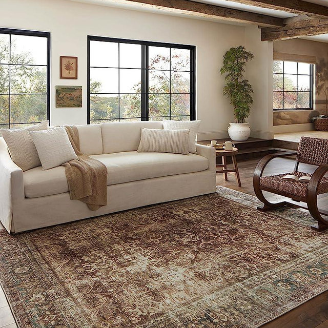 Loloi x Magnolia Home by Joanna Gaines Sinclair SIN-01 Collection Machine Washable Area Rug, Rust / Lagoon, 8'-6" x 11'-6"
