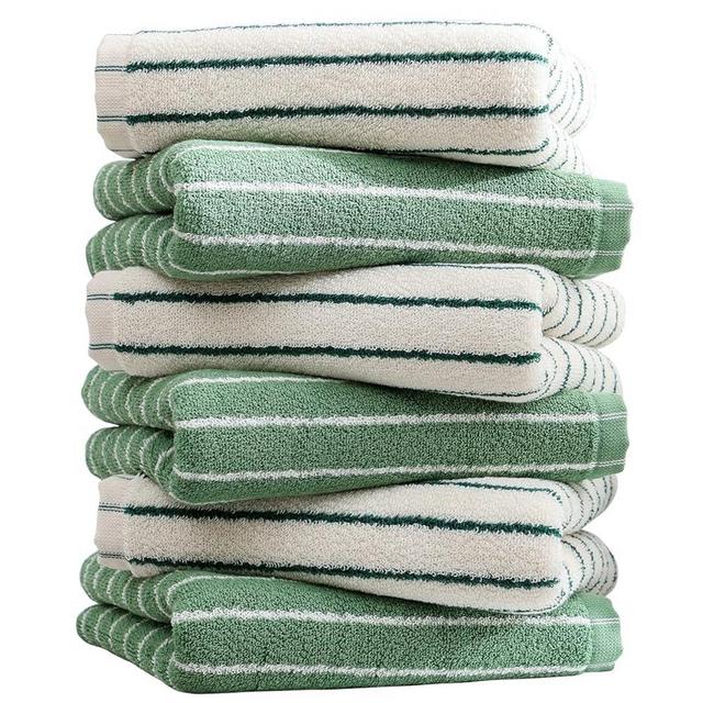Qaxopl Green Stripe Towels Set of 6，Ultra-Absorbent & Quick-Drying Bathroom Hand Towels 100% Cotton Face Towels, Soft Hand Towels for Bathroom，13” x 29”
