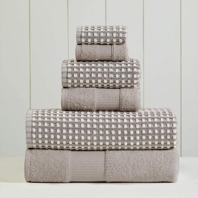 Amrapur Overseas 6-Piece Yarn Dyed Cobblestone Jacquard Towel Set, Flax