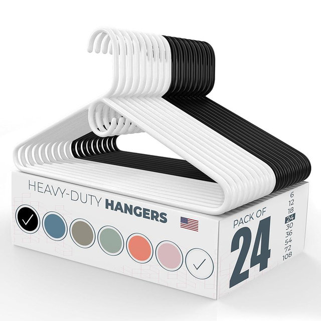 Neaties Heavy Duty Clothes Hangers 20 Pack (24 Count) – Made in the USA – 8lb Capacity Plastic Hangers for Adult Clothing – Durable for Pants, Coats, Jackets, or Jeans – White & Black
