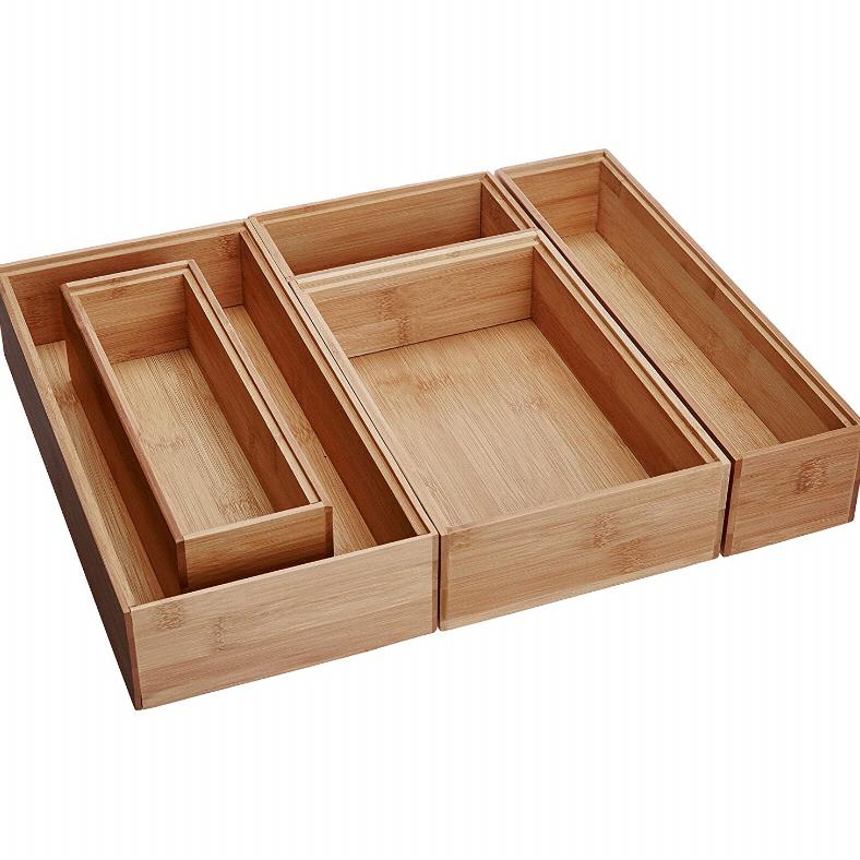 Lipper International 88005 Bamboo Wood Drawer Organizer Boxes, Assorted Sizes, 5-Piece Set