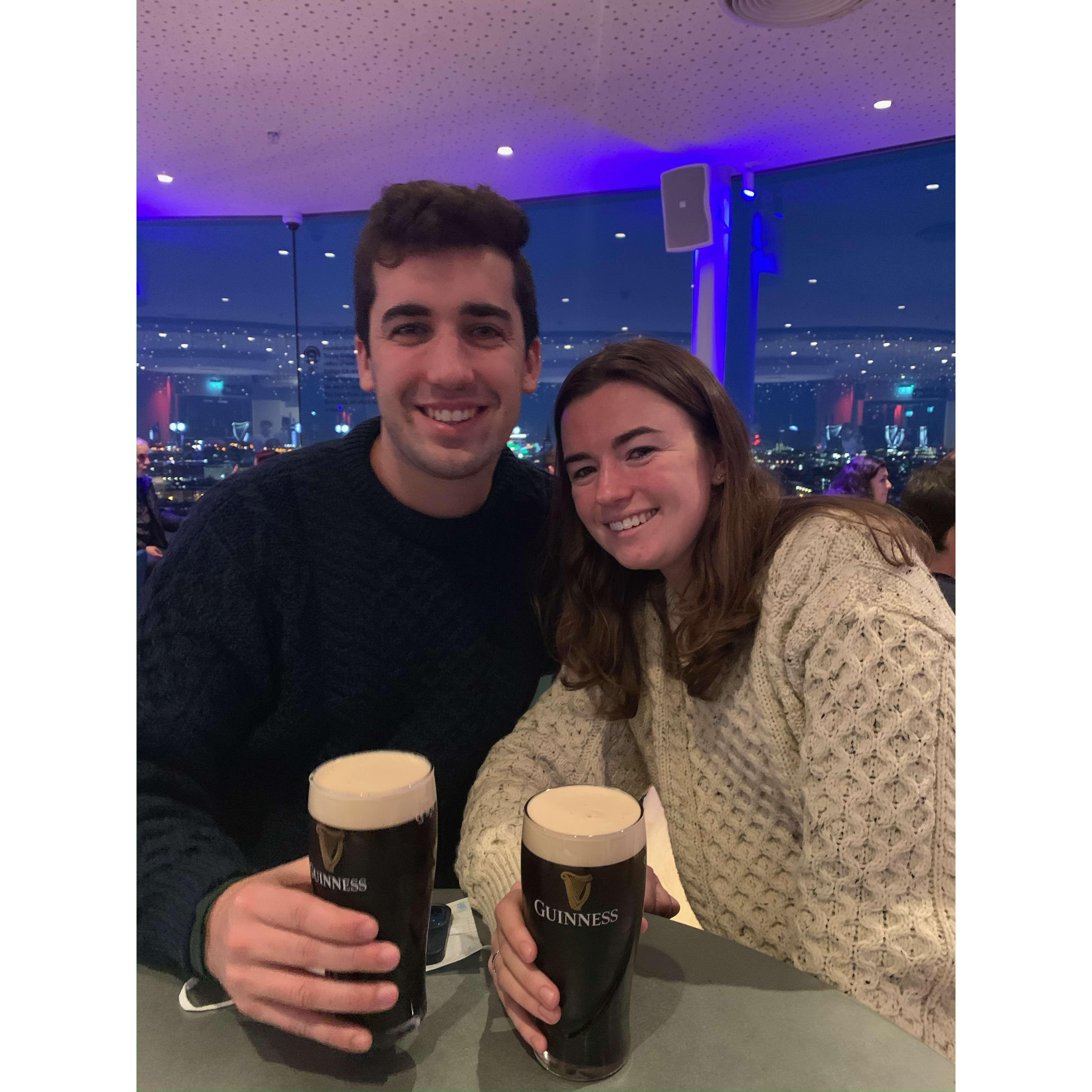 Guinness Factory in Dublin in our matching Irish sweaters -- definitely not tourists