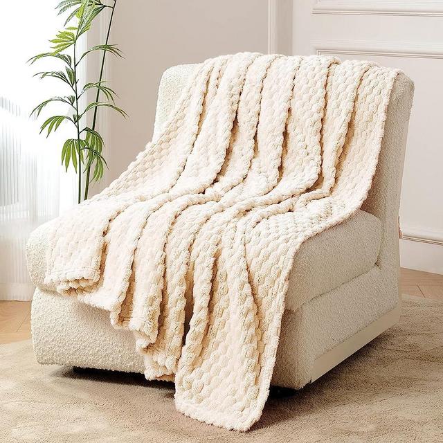 FY FIBER HOUSE Fleece Throw Blanket for Couch 300GSM Super Soft Plush Fuzzy Blankets Lap Blanket for Office Sofa, 50x60 Inches, Beige