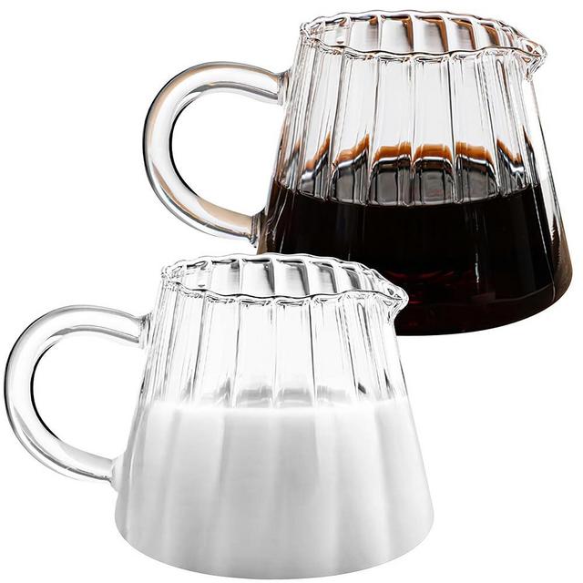 Loscarol 2 Pcs Small Creamer Pitcher, Elegant Wave Shaped Glass Creamer Pitcher, Coffee Milk Creamer Pitcher, Glass Tea Pitcher, Serving Milk Frothing Pitcher, Milk Frother Cup Creamer Jug for Kitchen