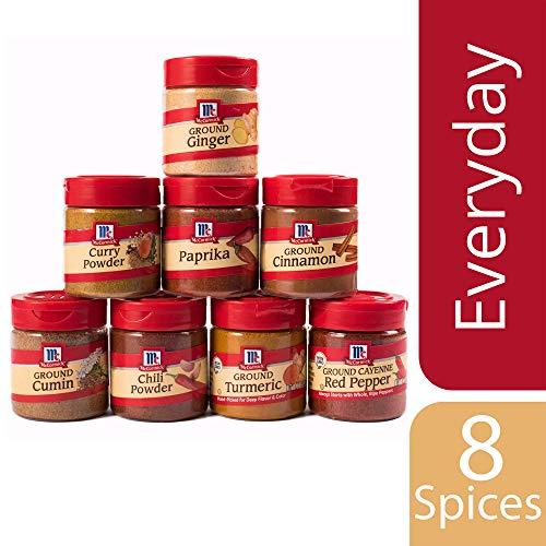 McCormick Spices, Everyday Essentials Variety Pack (Cayenne Red Pepper, Ginger, Cinnamon, Curry Powder, Cumin, Chili Powder, Turmeric, Paprika), 8 Count