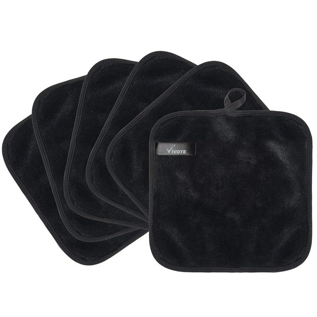 VIVOTE Makeup Remover Cloth, Reusable Makeup Removal Towels Face Cleansing Cloth, Ultra Soft Microfiber Face Cloths, Washcloths for Women 20CM X20CM（6pack，Black）