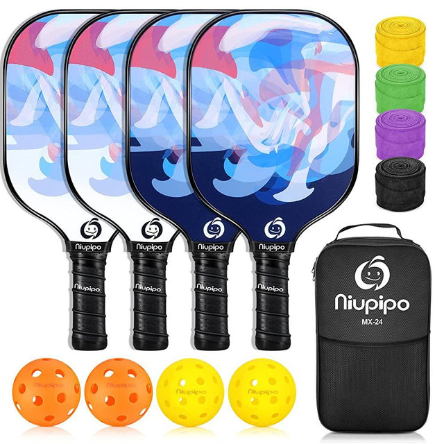 niupipo Pickleball Paddles, Pickleball Paddles Set, Fiberglass Surface, Polypropylene Honeycomb Core, Cushion Grip, Lightweight Pickleball, Portable Carry Bag, White
