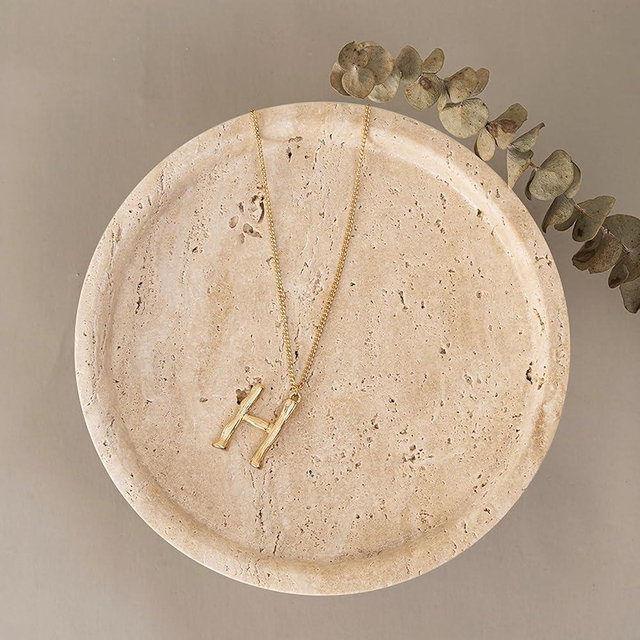 Real Travertine Tray for Jewelry, 7.9 Inch Round Marble Tray Trinket Dish, Vanity Tray for Women's Gift, Decorative Tray for Bathroom Kitchen Counter, Nightstand, Dresser, Table & Home Decor(Beige)