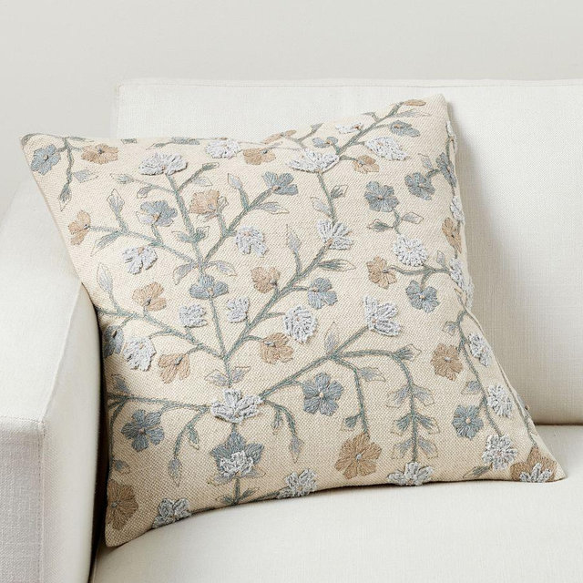 Genevieve Embroidered Pillow, 20 ", Blue Multi