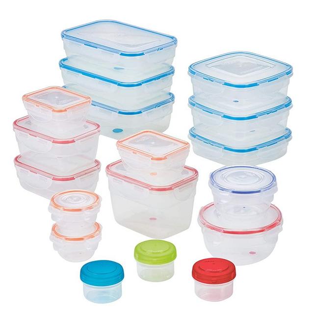 LOCK & LOCK Easy Essentials Color Mates Food Storage lids/Airtight containers, BPA Free, 36 Piece, Clear