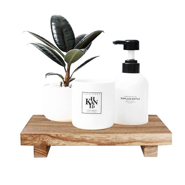 Small Bathroom Counter Organizer Wooden Decorative Trays Rectangular Cosmetic Holder for Kitchen, Soap, Lotion Bottle, Plant, Cosmetic, Brown