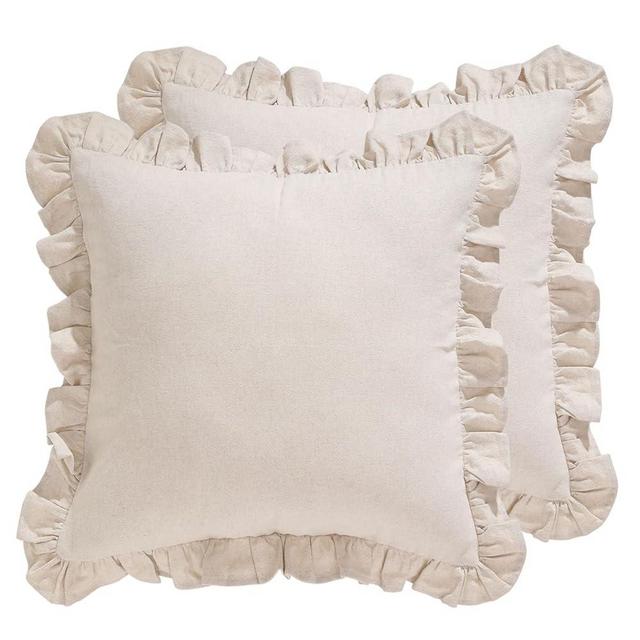 patdrea Linen Decorative Throw Pillow Covers 18"x18" Set of 2, Farmhouse Linen Pillow Covers with Ruffles, Square Sturdy Throw Pillow Case for Couch Sofa Bed Living Room