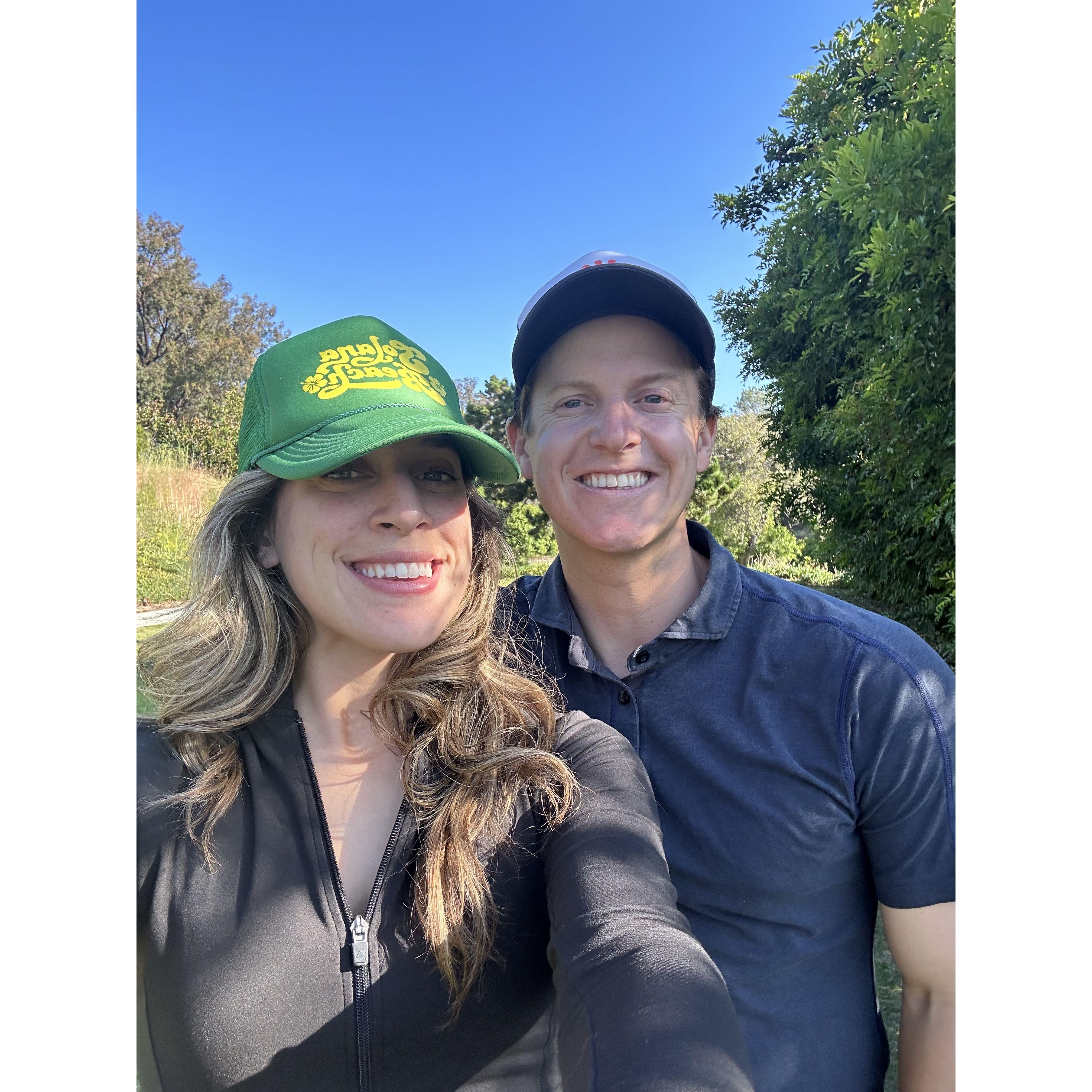 Golfing together.