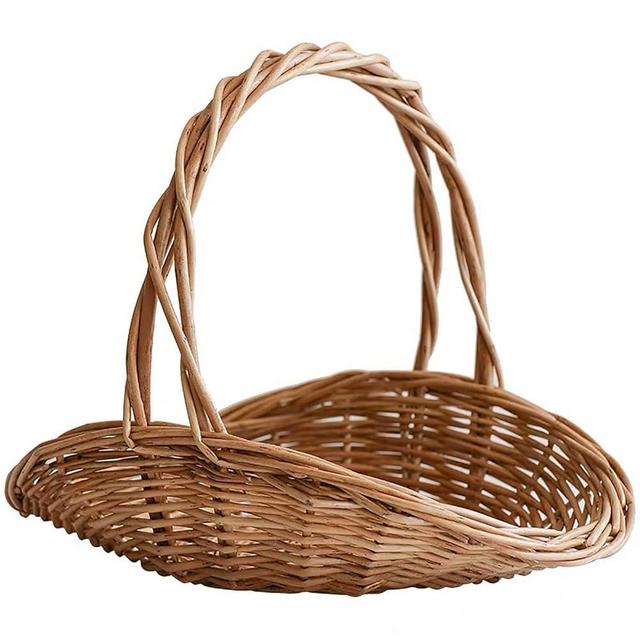 JCAKES Picnic Basket for 2，Wicker Picnic Basket，Handle Sturdy Wicker Basket, Smooth Lines, Candy Basket, Wedding Flower Girl Basket with Handle, Garden Storage Home Decoration (11.02 * 9.05 * 9.44In)