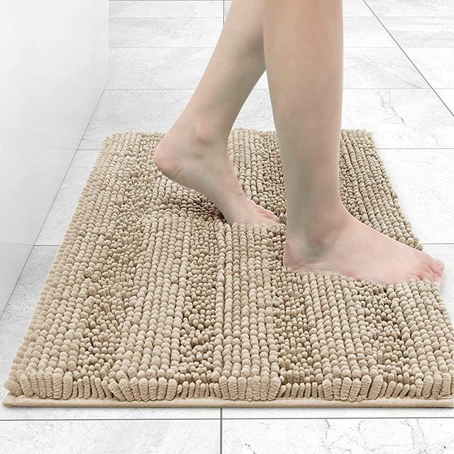 Shilucheng Chenille Bathroom Rug, Extra Thick and Absorbent Bath Mats,  Non-Slip Soft Plush Shaggy Bath Carpet (Beige, 24 x 36) 