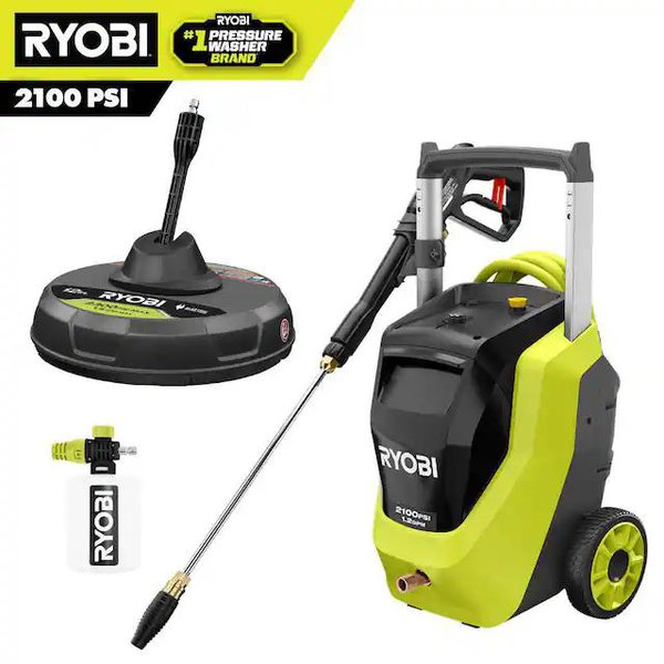 RYOBI 2100 PSI 1.2 GPM Cold Water Electric Pressure Washer with Surface Cleaner RY142012-RY31012