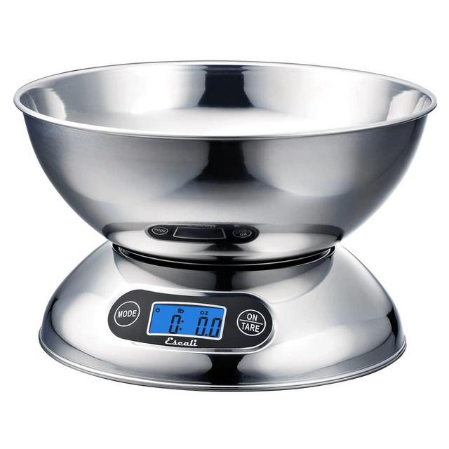 Escali Rondo Contemporary Kitchen Bowl Scale 2-Quart, Dishwasher Safe Bowl, Measures Liquids and Dray Ingredients, LCD Digital Display, 11lb Capacity, Stainless Steel