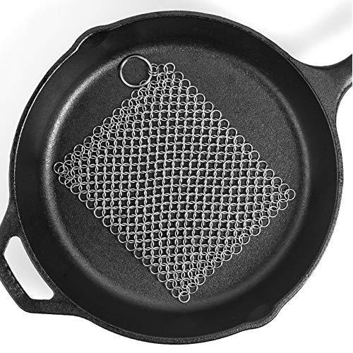 Ationgle 8"x6" Stainless Steel Cast Iron Cleaner 316L Chainmail Scrubber for Cast Iron Pan Pre-Seasoned Pan Dutch Ovens Waffle Iron Pans