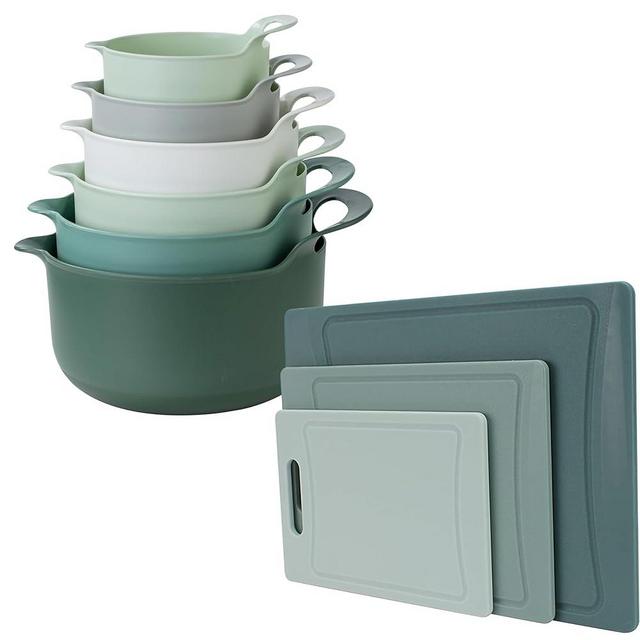 COOK WITH COLOR Cutting Board & Mixing Bowl Bundle- 3 Plastic Cutting Boards and 6 Mixing bowls with Pour Spout & Handles