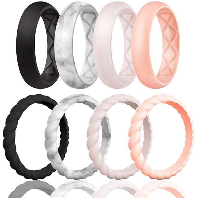 Egnaro Silicone Wedding Bands Women, Inner Arc Ergonomic Breathable Design Silicone Rubber Wedding Bands Rubber Rings for Women