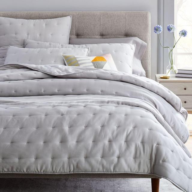 TENCEL™ Crescent Stitch Quilt, Full/Queen, Frost Gray