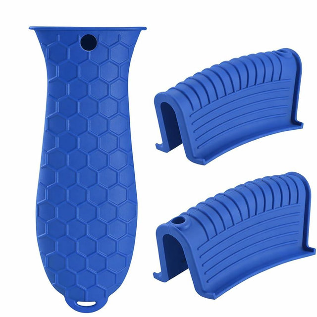 Cast Iron Skillet Handle Covers - 3 Pack Heat Resistant Silicone Pan Handle Sleeve, Non-Slip Pot Handle Covers Potholder for Cast Iron Skillet Metal Pan (Blue)